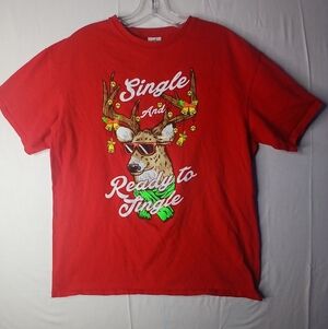 Single and ready to Jingle Christmas print cotton men's t-shirt reindeer funny L